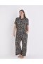 Plus Size Zebra Patterned Shirt Collar Women's Pajama Set