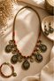 Ethnic Bohemian Patterned Antique Gold Color Burgundy Bead Detailed Statement Necklace - 5