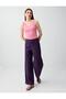 Purple 100% Linen Regular Leg Regular Waist Long Trousers - 3