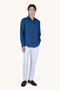 Men's Slim Fit Textured Long Sleeve Linen Blue Shirt - 2