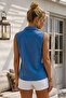 Dark Blue Shirt Collar Sleeveless Buttoned Embroidered Hem Tie Casual Cotton Woven Blouse 58 56 - 5