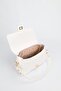 Women's White Clamshell Lock Detailed Shoulder and Crossbody Bag Velux - 6