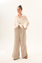 Beige Linen Wide-Leg Elastic Waist Pants - 4