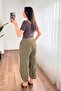 Crinkled Fabric Balloon Khaki Shalwar Trousers - 4