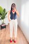 Ecru Trousers with Leg Detail, Pockets, and Waist Tie - 3
