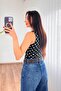 Polka Dot Crew Neck Fit Black Tank Top Blouse - 4