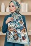 Women's Aqua Green Orange Floral Patterned Soft Shawl