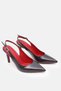 Brown Patent Leather Pointed Toe Open Back Classic Women's Buckle Heeled Shoes - 2