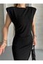 Women's Stone Detailed Shoulder Padded Shoulders Midi Dress - 6