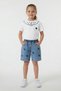 Ecru Heart Embroidered Collared T-Shirt and Jean Shorts Girls' Set 24064