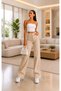 Irina 90`S Lycra Loose Women's Beige Super High Waist Loose Leg Denim Jeans - 6