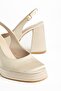 Emoyra Women's Beige Satin Platform Closed Toe Thick Heeled Shoes - 3