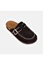 Women's Bitter Brown Buckle Stitched Detailed Suede Sabo Slippers - 7