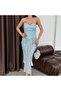 Baby Blue Sweetheart Neckline Strapless Sequined Midi Evening Dress - 6