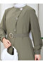 Women's Hijab Double Set Belted Tunic Trousers Silver Button Detailed Stylish Daily Office Event Combination - 3