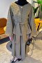Belt Detailed Blouse-Skirt Set in Oil Green - 3