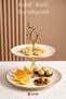 Patterned 2-Tier Cookie Holder 26X14 cm – Stylish 2-Tier Serving Tray with Gold Gilding Detail