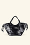 Women's Side Drawstring Hand and Shoulder Bag - Black