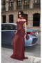 Women's Bitter Brown Shawl Detailed Slit Maxi Tulle Dress Yel221831 - 4