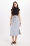 Women's slim fit pleated cotton skirt with front button closure, belted waist, and slit detail - gray