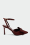 Glori Bow Detailed Women's Burgundy Satin Heeled Shoes