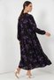 Women's V-Neck Gathered Waist Floral Patterned Viscose Black Hijab Dress - 7