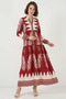 Women's V-Neck Gathered Waist Floral Patterned Viscose Burgundy Hijab Dress - 3