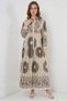 Women's High Collar Gathered Waist Floral Patterned Viscose F.Brown Hijab Dress - 5
