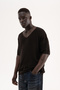 Men's V-Neck Knitwear T-Shirt Brown - 3