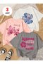 3-Piece Oversize Floral Printed T-Shirt Set 100% Cotton Crew Neck Loose Fit