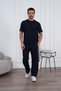 Men's Summer Navy Blue Tracksuit Set Oversize T-Shirt Elastic Lace-Up Baggy Pants