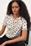 Women's Drawstring Detailed Short Sleeve Polka Dot Blouse 945 - A.White - 3