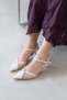 Desira Women's Heeled Mesh Detail Wrinkled Leather Shoes Beige - 2