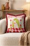 White Cat and Floral Checkered Floor Fringed Throw Pillow Cover - Vintage Cover with Red Tassels - 5