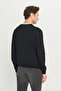 Men's Black Soft Textured Standard Fit Regular Cut Crew Neck Knitwear Sweater - 5