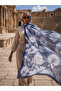 Madame Polo Dark Blue Color Rose Patterned Cotton Soft Shawl Rose Series - 2
