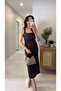 Kenista Brown Square Neck Dress with Back Slit Detail - 3