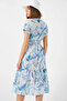 Women's V-Neck Belted Short Sleeve Floral Patterned Viscose Blue Dress - 6