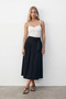 Women's black tie-waist zippered lined midi poplin skirt alc-x15519 - 2