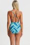 Women's Swimsuit V-Neck Strappy Balconette Cutout Geometric Patterned Glittery Textured Knitted Fabric with Tie Detail - 5