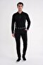 Comfort Fit Cotton Zippered Polo Collar Long Sleeve Black T-Shirt Ts 919 - 2