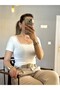 Women's White Color Lace Square Collar Short Sleeve Modal Blouse - 4