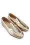Women's Genuine Leather Gold Loafer Shoes - 3
