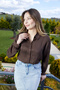 Brown Patch Textured Women's Shirt Classic Cut Long Sleeve Shirt - - 3