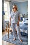 Çağrı 50583 Blue Striped Bowknot Buttoned Oversized Shirt Pajama Set