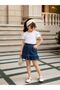 Girl's Tulle Sleeves Combed Cotton Top and Denim Skirt Set - Age 3/12 - 31734 - 7