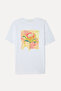 Women's White Printed Loose Fit Crew Neck T-Shirt