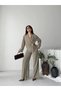 Women's Double-Breasted Two-Piece Suit in Khaki with Gold Buckle