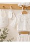 Floral Embroidered Scallop Detailed Seasonal Cotton Newborn Baby Girl Hospital Discharge Bodysuit Set 0-3 Months - 4