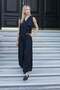 Women's Linen Look Double Breasted Sleeveless D Buckle Vest Blouse-Black